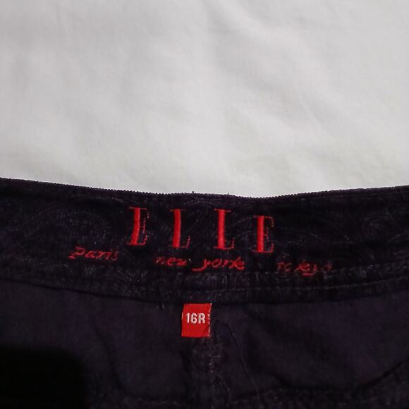 Elle Women's 16R Deep Purple (almost black) Paisley Printed Corduroy Pants - Picture 3 of 15